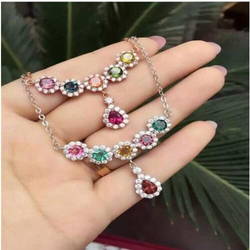 Tourmaline pendant Free shipping Natural tourmaline 925 sterling silver Colorful gems 5*5 5pcs 1pc 5*7mm Gem