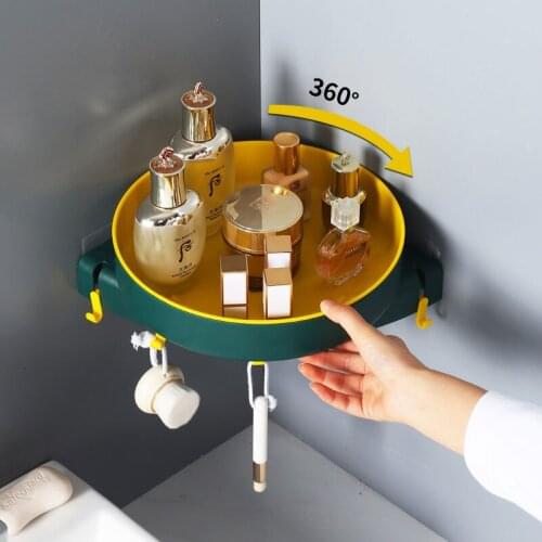 Bathroom Toilet Corner Shampoo Shelf 360 Rotation Cosmetics Storage Rack Holder Robe Coat Clothes Towel Hook Kitchen Accessories
