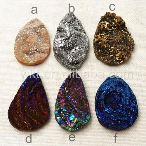 WT-G206 10pcs/lot Wholesale Colorful Druzy Stone Jewelry Stone With Titanium Electroplated Teardrop At gate for Jewelry Findings