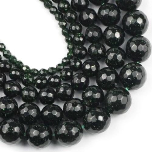 YHBZRET Natural Faceted Green Sand Stone Round Spacer Loose beads for Jewelry making DIY bracelets accessories 4/6/8/10/12MM