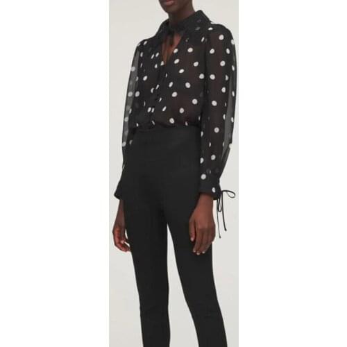 Runway Designers Tops Women 2021 Spring Summer Vintage Long Sleeve Chiffon Blouses Womens Black Polka Dot Blusas Mujer