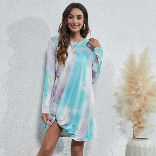 Long Sleeve Loose Gradient Print Midi T-shirt Women Autumn Winter O-neck Casual Street Clothing Ladies Tops Pullovers Tees 2021