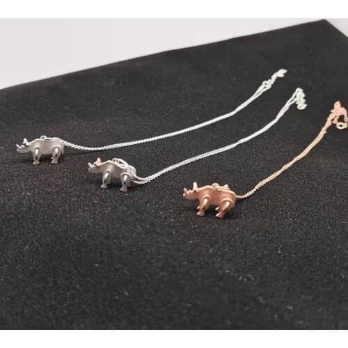 Womens Fashion Little Rhino Pendant Necklace S925 Sterling Silver Original Brand High Quality Jewelry Logo Holiday Gift