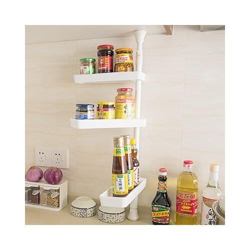 1PC 3-Layer Punch-free Kitchen Spice Rack Organzier Retractable Single Rod Rotating Seasoning Storage Rack Kitchen Sorting Shelf