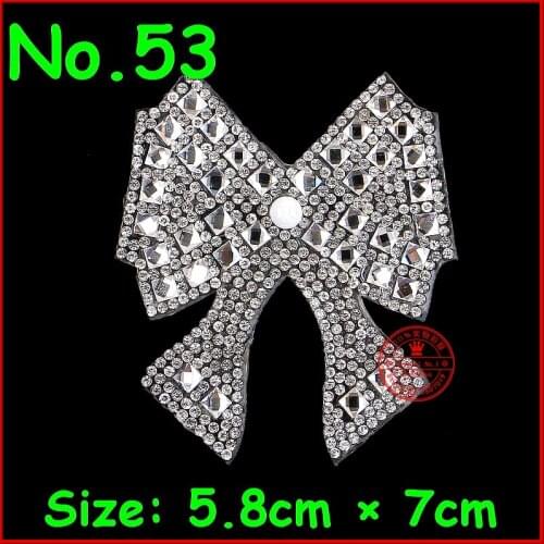 1 pcs/Lot Bow Patches Hotfix Rhinestone Iron on Crystal Patch Applique Motif For Women Wedding Dress Clothes DIY Accessory