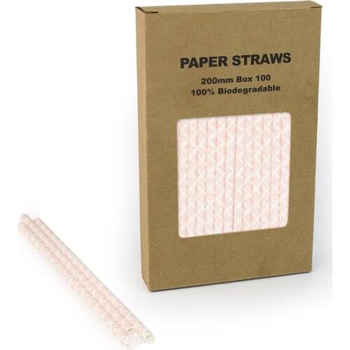 100pcs/Box Light Pink Damask Paper Straws Bulk,Blush Girl Baby Shower Birthday Wedding Party Coffee Bar Lace Drinking Straws