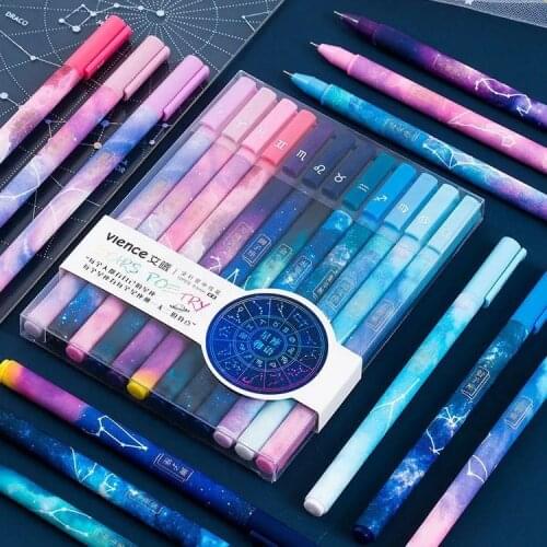 Twelve Constellation Starry Sky Full Needle Tube Black Pen Ins Wind Small Fresh Student with Notes Exam Hand Account Set