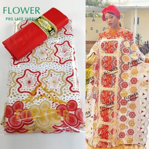 2.5+2.5 Yards Bazin Riche Fabric 100% Cotton Lace Swiss Voile In Switzerland For African Women Dress Latest Style Lace Material