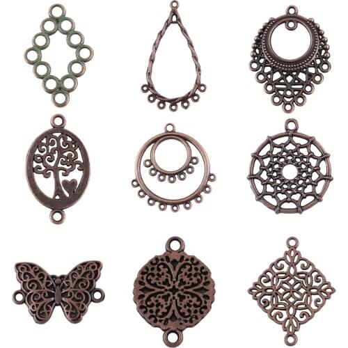 30Pcs Geometric Hollow Out Antique Metal Pendants DIY Charms Hypoallergenic Vintage Dangle Earring Charms Earring Making Supplie