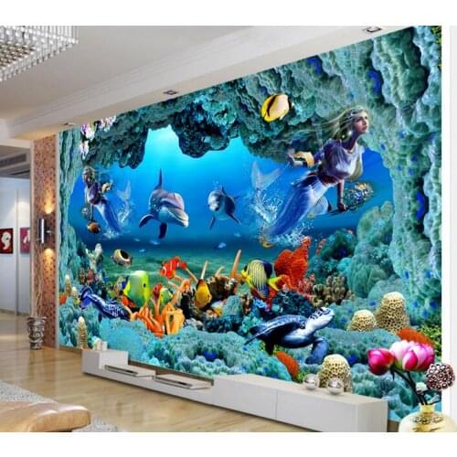 3d photo wallpaper custom mural on the wall Mermaid undersea tunnel painting home decor living room wallpaper for walls 3 d