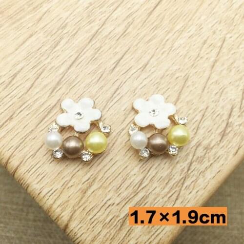 Vintage Alloy Rhinestone Buttons For Girl Hair Accessories Mini Bright Pearl Enamel Button For Wedding Invitation ZJ-1059