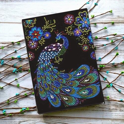 Diamond Painting Notebook DIY Beautiful Peacock Flower Special Shaped Diamond Embroidery Cross Stitch A5 Notebook Diary Book