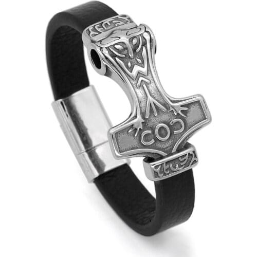 Nordic viking stainless steel odin rune thor hammer Mjolnir bracelet -with viking gift bag