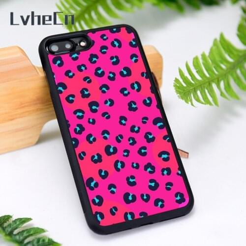 LvheCn Silicone Rubber Phone Case Cover for iPhone 6 6S 7 8 Plus X XS XR 11 12 Mini Pro Max Wild Thing Leopard Neon Pink