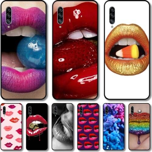 Red lips Phone Case Hull For Samsung Galaxy M 10 20 21 31 30 60S 31S Black Shell Art Cell Cover TPU
