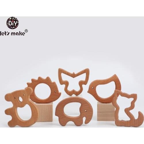 Lets Make 10pcs Beech Olive Oil Wooden Animal Elephant Koala Butterfly Hippo Hedgehog Bird Cat Baby Teether Bpa Free Toys