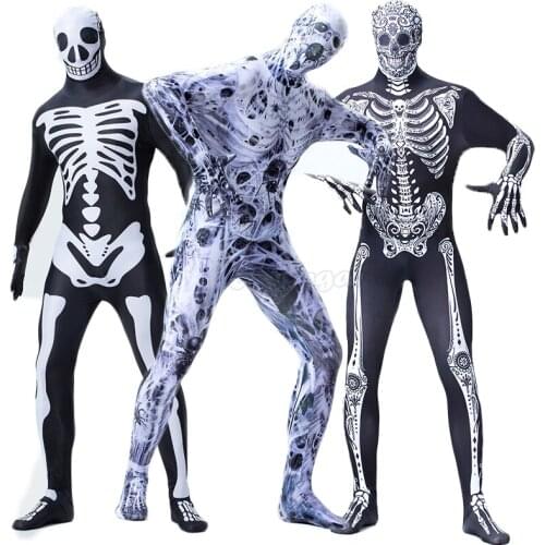 7 Style Adult Men Halloween Horrible Ghost Skeleton Cosplay Costume Zentai Full Body Cover Bodysuit Jumpsuits M-2XL C36M280