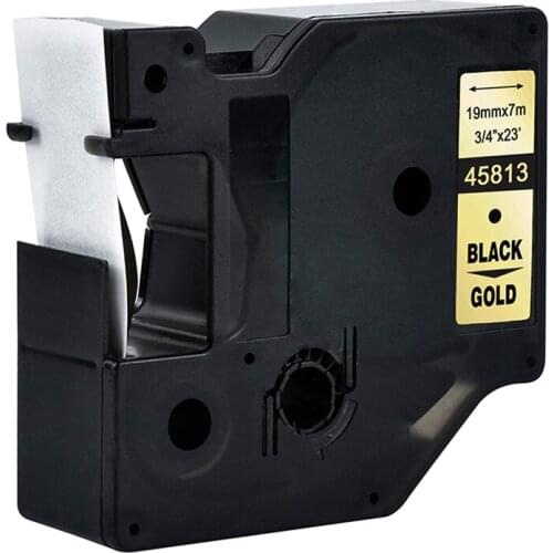 Labelzone 45813 compatible Dymo D1 19mm label printers black on gold 3/4'' W x 23' L (19mm*7m) D1 45813 for dymo label makers