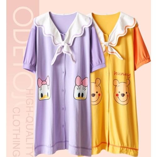 Summer new cartoon navy lace collar cardigan mid-length night skirt cute students can wear home clothes pajamas