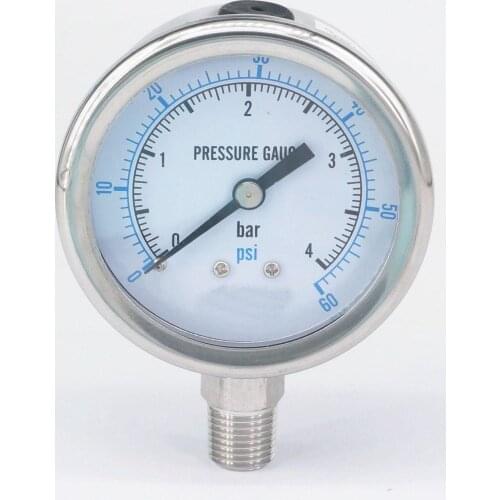 0-4bar 1/8" NPT Male 60mm Dial Pressure Gauge 304 Stainless Bar PSI N2 Steam Brewing Pneumatic