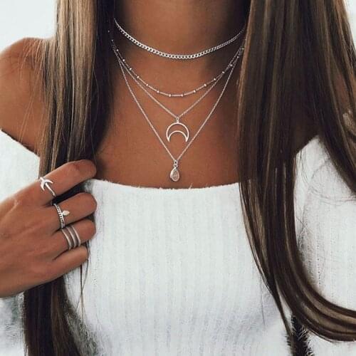 ABAYABAY Trendy Choker Pendant Long Multilayer Chain Necklaces Women Silver Color Bohemia Necklace Jewelry Lovers Collares