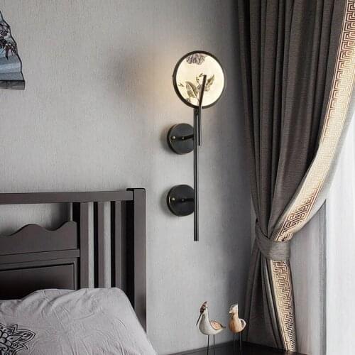 Copper enamel wall lamp light luxury living room villa study aisle staircase lamp Chinese style bedroom lamp