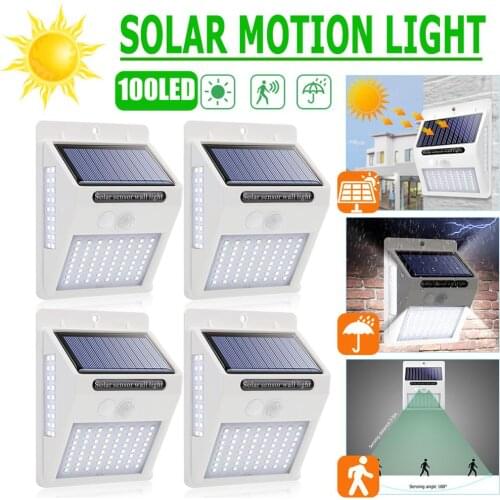 New White Shell 100LED Three-sided Solar Motion Sensor Wall Light Outdoor Waterproof Yard Street Lamp Decorative Lighting