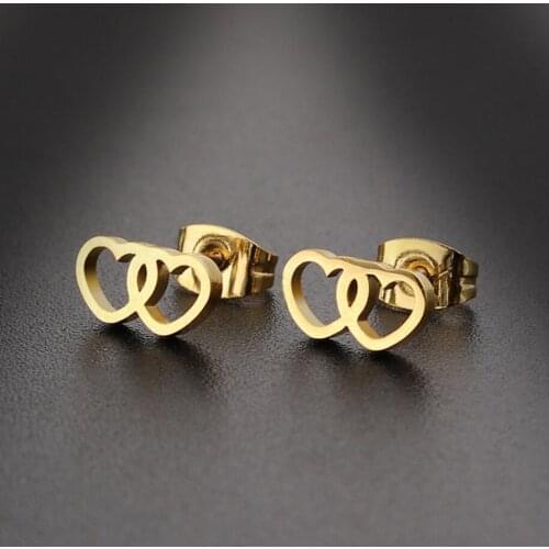 New 2 pieces of stainless steel earrings cute double heart studs for girls womens love earplugs jewelry Christmas gifts