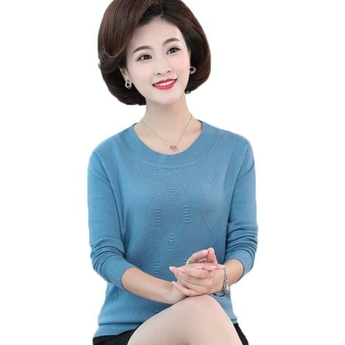 2020 Autumn New Middle-aged Womens Sweaters Pullovers Plus Size Long Sleeve O-neck Wool Sweater Mother Clothing Knited Tops W93