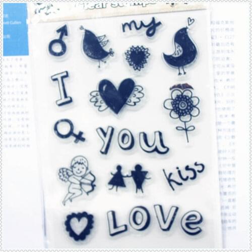 PANFELOU 11.3*15.56cm Letters of love birds Transparent Silicone Rubber Clear Stamps cartoon for Scrapbooking/DIY wedding album