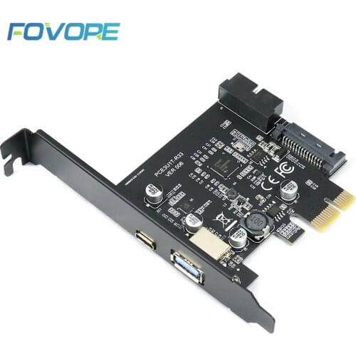PCI-Express PCI-e To USB 3.1 Type-C Riser Post Card PCIe to USB-C 2.4A Fast Charger+19PIN Front USB Miner Expansion Adapter Card
