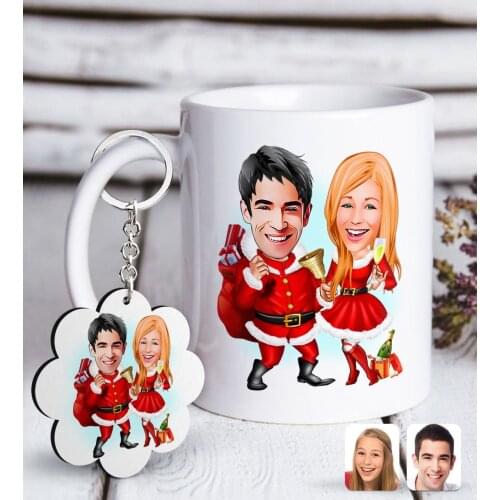 Personalized New Year Valentine Caricature Of White mug And Keychain Gift Seti-3