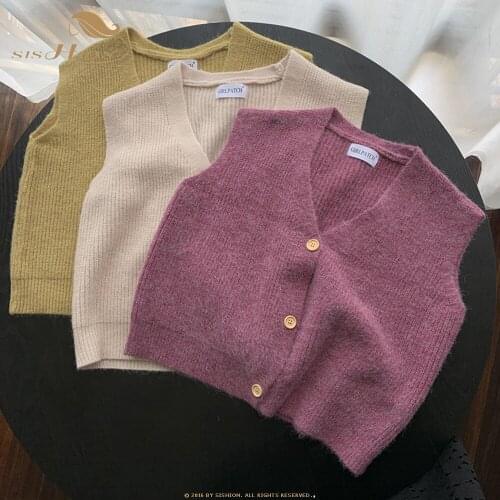SISHION Vest 2021 New Autumn Female Sleeveless Vest Loose Knitted Sweater V-Neck Single-breasted Pullovers Women Top SP1183