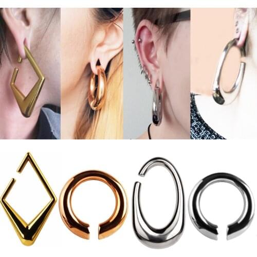 2PC Surgical Steel Heavy Big Size Ear Piercing Weights Rhombus Lock Oval loop Shape Ear Gauges Piercing Tunnels Body Jewelry