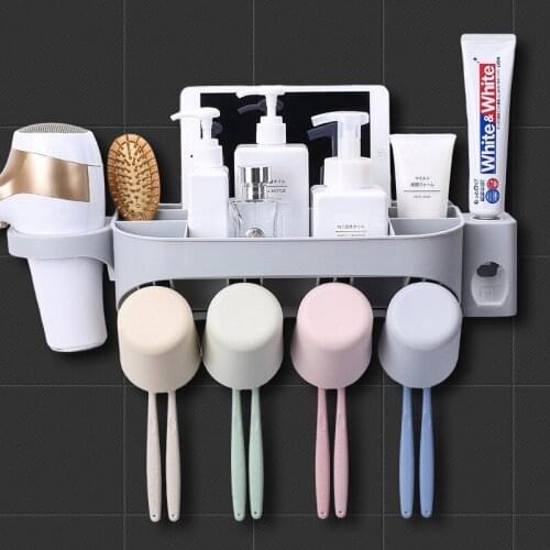 YOOAP Toothbrush Holder Automatic Toothpaste Dispenser With Cup Wall Mount Toiletries Storage Rack Bathroom Accessories Set