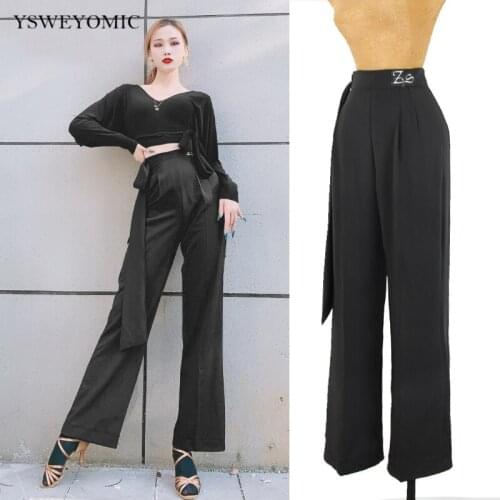 2021 National Standard Dance High Waist Pants New Latin Dance Bottoms Female Adult Competition Performance Wide Leg Trousers k20