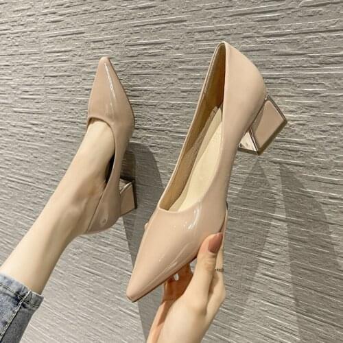 2021 New Spring Sexy Women Dress Shoes Solid Pointed Toe Thick Heel Office Career Ladies Pumps Casual 5cm High Heels for Womans