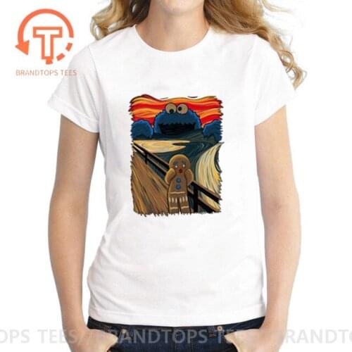 Summer 100% Cotton T-Shirts Women Funny Cookie Monster Design Tshirt The Cookie Muncher Scream Printed Fashion Street Tops Tees