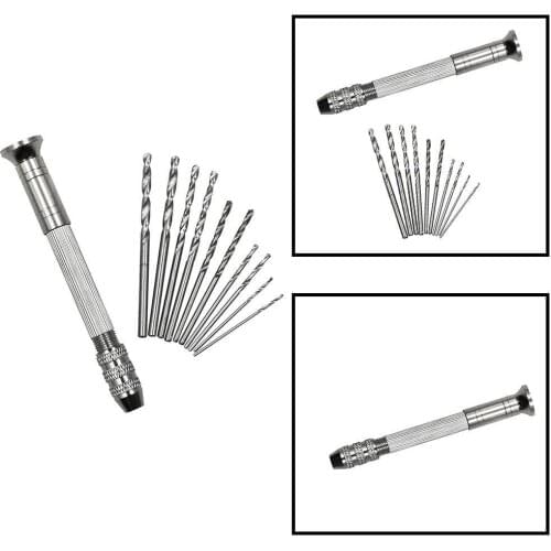 1set Mini Micro Aluminum Hand Drill With Keyless Chuck Drill With 10pc Woodworking Twist Tools Bit Drilling Rotary Or C7T1