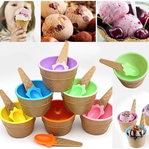 1 PC Cute Ice Cream Shape Bowl Spoon Cup Children Plastic Colorful Bowl For Household Kitchen Tableware As Featival Gift #45