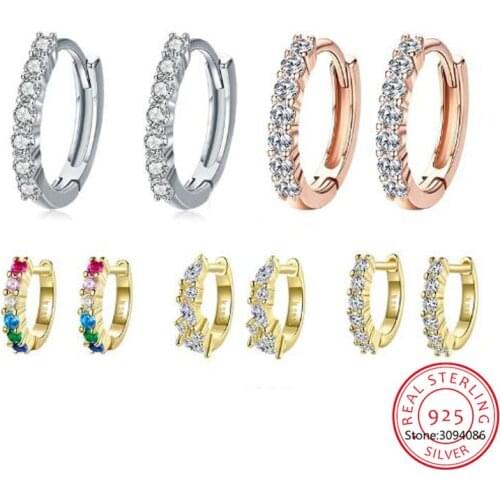 100% 925 Sterling Silver Dazzling CZ Crystal Circle Round Hoop Earrings for Women Sterling Silver Jewelry SCE351-1H