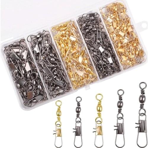 200Pcs/Box Fishing Barrel Swivels with Safety Snaps Set Brass Fishing Line Connector Wire leader Jig rig Fishing tackle