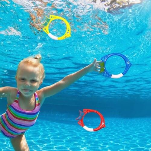 3Pcs/set Children Summer Diving Fish Ring Cartoon Safety Plastic Swimming Pool Training Ring Underwater Rings Toys for Kids