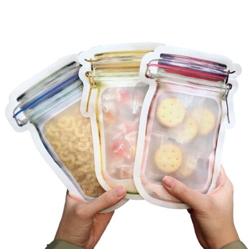 4pcs Multifunction Food Storage Bag Reusable Mason Jar Fresh Snacks Ziplock Bags Collect Self-sealed Bags Kitchen Home Gadgets