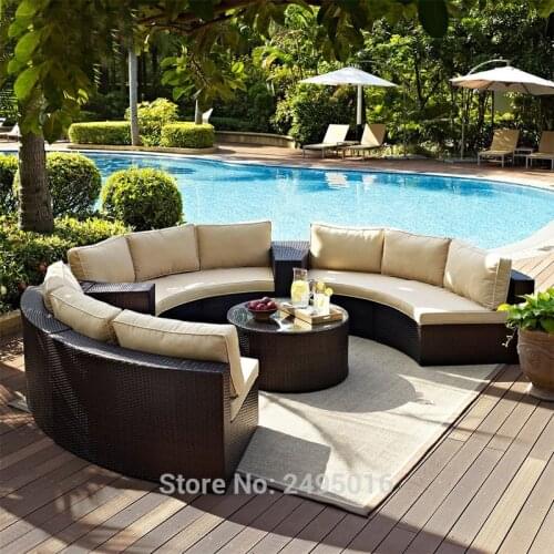 6pcs Patio Outdoor Furniture Sets,Low Back All-Weather Rattan Sectional Sofa with Tea Table Washable Couch Cushions
