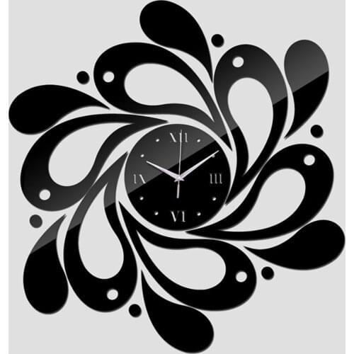 3D Acrylic Clock Mirror Frameless Clock Removable Decals Art Wall Clock Sticker Home Wall Decoration, Silver, Black