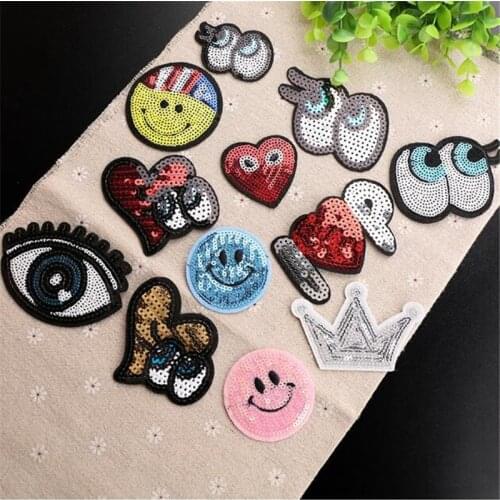 5pc Sequins Eyes Expression Applique Clothing Embroidery Patch Fabric Sticker Iron On Patch Craft Sewing Repair Embroidered