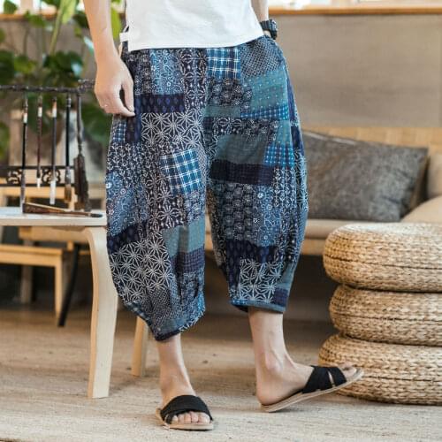 Men Sweatpant Linen Indian Harem Hippie Wide Leg Pant Bloomers Men Casual Baggy Jogger Running Workout Track Yoga Crotch Pant