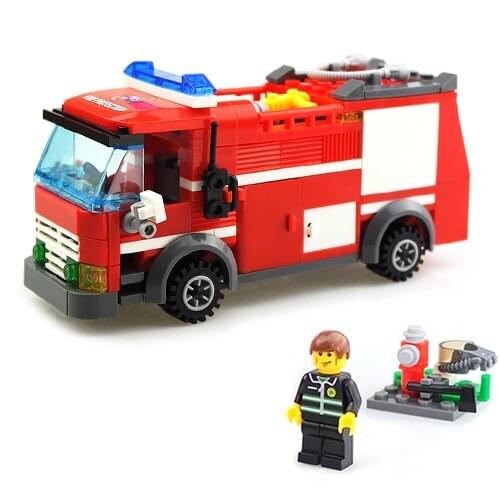 Childrens assembled toy fire truck fire alarm series boy puzzle spell inserted building blocks educational girl toys Model