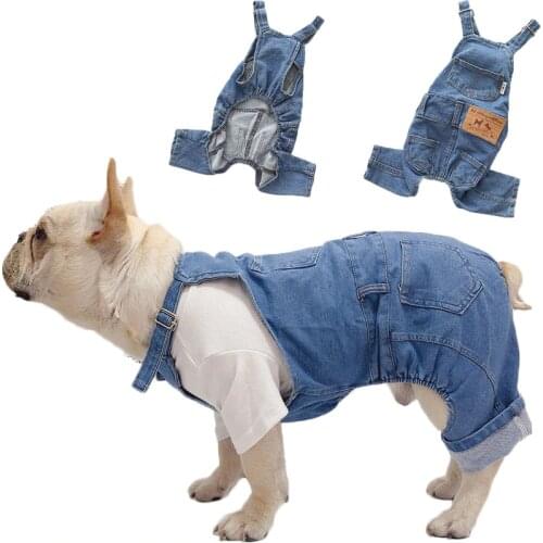 Denim Jumpsuit For Dog Overall Pet Clothes For Small Dog French Bulldog Shih Tzu Pug Puppy Cat Outfit Jeans Overalls Clothing XL